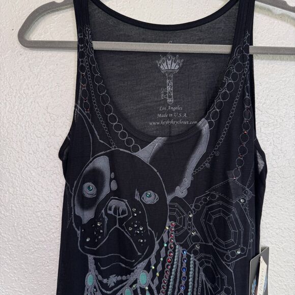 Key Closet Top Womens Small Frenchie Bulldog Tank Rhinestone Swarovski Crystal - Picture 2 of 9